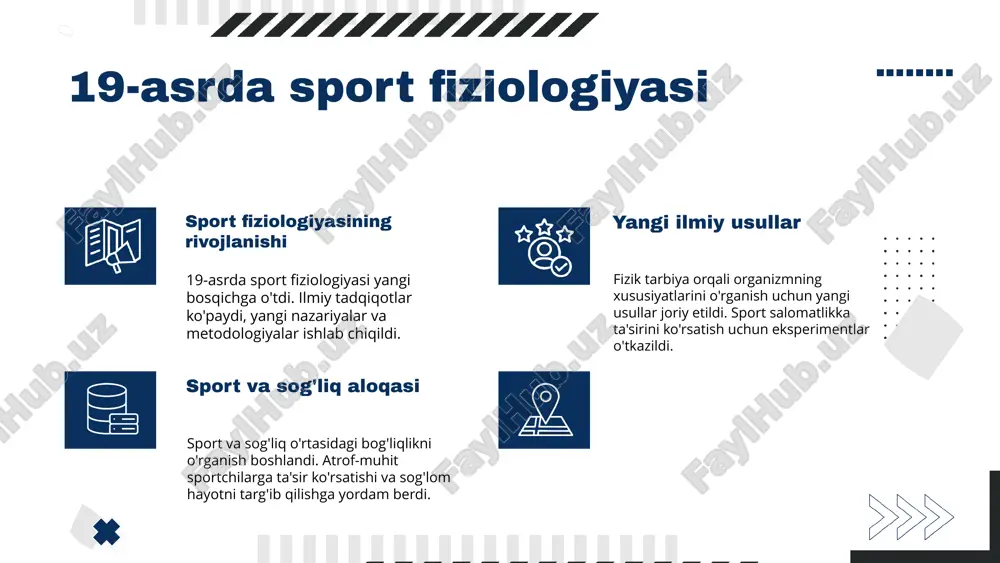uvvatlaydi. bu usullar sportchilarning muvaffaqiyatini oshirib, musobaqalardagi natijalarni yaxshilaydi. ularning samaradorligi ko'plab tadqiqotlar bilan tasdiqlangan. kelajakda innovatsion yo'nalishlar, masalan, sun'iy intellekt va ma'lumotlar tahlili orqali sport fiziologiyasini yanada rivojlantirish kutilmoqda. bu texnologiyalar sportchilarni individual ravishda tayyorlashga yordam berishi mumkin. sport fiziologiyasining kelajagi sport fiziologiyasining kelajagi sport sohasida muhim o'rin tutadi. yangi texnologiyalar, masalan, wearables va big data, sportchilarning jismoniy holatini yaxshilashga yordam beradi. individualizatsiyalangan yondashuvlar orqali har bir sportchiga mos tayyorgarlik rejalarini ishlab chiqish mumkin. bu sportchilarni yanada samarali tayyorlashda muhim ahamiyatga ega. photo by jeremy bishop on unsplash yangi tendensiyalar - sport fiziologiyasida genetik va biomarkerlar sportchilarni baholashda muhim rol o'ynaydi. - raqamli texnologiyalar (kiyiladigan qurilmalar, ilovalar) sportchilarni samarali kuzatishda ahamiyatlidir. - ushbu tendensiyalar trening jarayonini optimallashtirishga yordam beradi. photo by logan weaver | @lgnwvr on unsplash innovatsion texnologiyalar innovatsion texnologiyalar sport fiziologiyasiga katta ta'sir ko'rsatmoqda. ular sportchilarning tayyorgarlik jarayonlarini optimallashtirish va samaradorlikni oshirishga yordam beradi. zamonaviy asbob-uskunalar orqali …