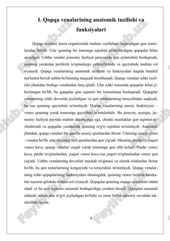 . ushbu kasalliklar orasida eng keng tarqalganlari varikoz venalari, tromboz va venoz yetishmovchilik hisoblanadi. har bir kasallik o'ziga xos simptomlari va davolash usullariga ega. varikoz venalari - bu qopqa venalarining kengayishi va ularda qonning to'planishi natijasida sodir bo'ladigan holat. bunday venalarda qopqalar yaxshi ishlamaydi, bu esa qonning bir tomonga oqishini to'sadi va venalar ichida bosimni oshiradi. varikoz venalarining asosiy simptomlari orasida oyoqlarda og'riq, shishish, teri rangining o'zgarishi va qopqalar atrofida qizil dog'lar paydo bo'lishi mumkin. [image: varikoz kasalligi va uni davolash usullari - flebologiya] varikoz venalarini davolashning bir qator usullari mavjud. ular orasida konservativ davolash (dori-darmonlar, kompressiya o'ralari), skleroterapiya, lazer terapiyasi va jarrohlik muolajalari bor. har bir usulning o'ziga xos afzalliklari va kamchiliklari bor, shuning uchun davolash usulini tanlashda bemorning holati va kasallikning og'irligini hisobga olish muhimdir. tromboz - bu qopqa venalarida qonning ko'pligi natijasida qon quyqasi hosil bo'lishidir. bu holat asosan oyoqlarda kuzatiladi va agar qon quyqasi venani to'sib …