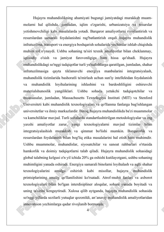 muhandislikda, barqarorlik va energiya samaradorligi muhim o‘rin tutadi. modular tizimlar, energiya samaradorligini oshiruvchi materiallardan va texnologiyalardan foydalanishni osonlashtiradi. masalan, energiya samarali modullar, quyosh panellari yoki boshqa qayta tiklanuvchi energiya manbalarini o‘z ichiga olishi mumkin. bu esa inshootlarning umumiy energiya iste'molini kamaytiradi va atrof-muhitga salbiy ta'sirini pasaytiradi. modular dizayn orqali erishilgan muhim yutuqlardan biri — tezkor inshoot qurilishi. hujayra muhandislikda, modular tizimlar yordamida, inshootlar qisqa vaqt ichida qurilishi va foydalanishga topshirilishi mumkin. bu, ayniqsa, favqulodda vaziyatlarda, masalan, tabiiy ofatlar oqibatida odamlarning vaqtincha yashash joylarini tezda ta'minlash zaruriyatida muhimdir. misol uchun, modular inshootlar yordamida joylarda tezda vaqtinchalik boshpana yaratish mumkin. bundan tashqari, modular dizayn jarayonida innovatsion texnologiyalar, masalan, 3d bosib chiqarish va avtomatlashtirilgan ishlab chiqarish usullari qo‘llanilishi mumkin. bu usullar, inshoot modullarini ishlab chiqarishni yanada samarali va arzon qilishga yordam beradi. 3d bosib chiqarish texnologiyalari yordamida, loyihalash jarayonidagi xatolarni minimallashtirish va noaniqliklarni bartaraf etish mumkin, bu esa sifatni oshiradi. yana bir muhim …
