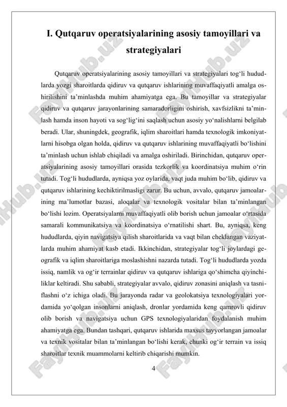 qattiq joylarda yoki keng maydonlarda harakat qilish qiyin boʻlgan joylarda insonlar uchun xavfsiz va tezkor qidiruv amalga oshiriladi. geolokatsiya va gps texnologiyalari esa, yoʻqolgan shaxslarni aniqlashda asosiy vositaga aylangan. gps qurilmalari yordamida insonlar oʻzlarining hozirgi joylashuvlarini aniqlab, qutqaruv jamoalariga real vaqtda ma’lumot taqdim etadi. bu texnologiya, ayniqsa, keng va qiyin terrainda, masalan, togʻli yoʻllarda, choʻl yoki oʻrmon zonasida oʻz o‘rnini topgan. bundan tashqari, sun’iy intellekt (si) va mashina oʻrganish algoritmlari yordamida qidiruv jarayonlarining avtomatizatsiyasi va optimallashtirilishi mumkin. masalan, si yordamida suratlar va videolardan inson yoki belgilangan belgilarga asoslangan obyektlarni avtomatik tarzda tanib olish mumkin. bu texnologiyalar yordamida, katta hajmdagi ma’lumotlar tezda tahlil qilinib, qidiruv xaritalari va strategiyalari ishlab chiqiladi. qidiruv va qutqaruv ishlarida texnologiyalarning qoʻllanilishida muhim jihat — ularning oʻzaro integratsiyasi va hamkorligi. masalan, radar, dronlar va gps texnologiyalarining birgalikda ishlashini ta’minlash orqali, qidiruv jarayonining har bir bosqichi optimallashtiriladi, vaqt va resurslar tejashga erishiladi. shu bilan birga, bu texnologiyalar yordamida …