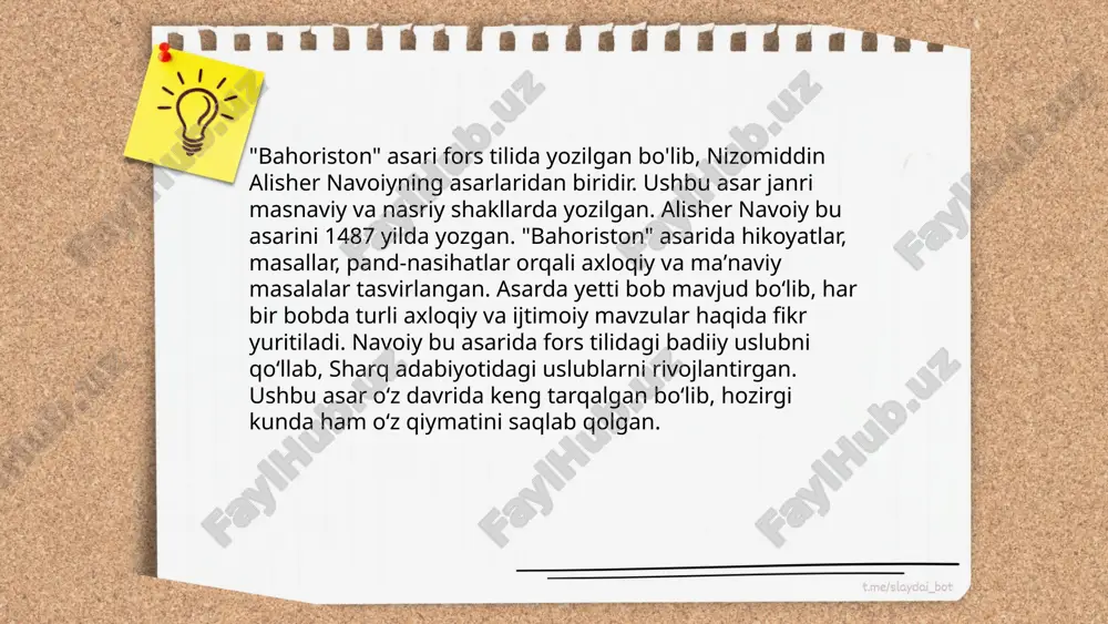 mon jomiyning "bahoriston asari tahlili qoʻldosheva sevinch e'tiboringiz uchun raxmat! image1.png image2.png image3.png image4.jpeg image5.png image6.jpeg image7.jpeg