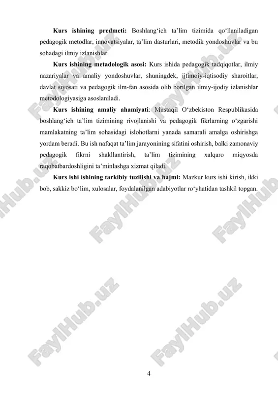 ’limni bola tabiati va ehtiyojlariga moslashtirish zarurligini ta’kidladilar. ularning yondoshuvlari boshlang‘ich ta’limda o‘qitishning samaradorligini oshirishga xizmat qildi va bolalarga bilim berishda faol usullarni qo‘llashni targ‘ib qildi. xx asrda boshlang‘ich ta’lim tizimining shakllanishi yanada chuqurlashdi. bu davrda ko‘plab mamlakatlar o‘z ta’lim tizimlarini isloh qilishga kirishdi. ta’limdagi ijtimoiy tenglik va inklyuzivlik prinsiplari, yangi pedagogik yondoshuvlar va texnologiyalarning ta’lim jarayoniga kiritilishi boshlang‘ich ta’limning yanada sifatli bo‘lishiga xizmat qildi. bundan tashqari, bolalar huquqlarining himoya qilinishi va har bir bola uchun teng imkoniyatlar yaratish maqsadida, ko‘plab mamlakatlarda davlat tomonidan ta’limning bepul va majburiy bo‘lishi joriy etildi. bu, albatta, ta’lim olishni keng omma uchun erkin qildi va o‘zining ijtimoiy ahamiyatini kuchaytirdi. shuningdek, boshlang‘ich ta’limda turli xil yondoshuvlar va metodlarning qo‘llanishi ham rivojlanib bordi. masalan, montessori usuli, bolalarga o‘zini o‘rganish va o‘zini ifodalash imkonini beradigan usul sifatida keng tarqaldi. shuningdek, ta’limda innovatsion texnologiyalarni qo‘llash, interaktiv va amaliy o‘qitish metodlari boshlang‘ich ta’lim tizimining rivojlanishiga muhim ta’sir ko‘rsatdi. bugungi …