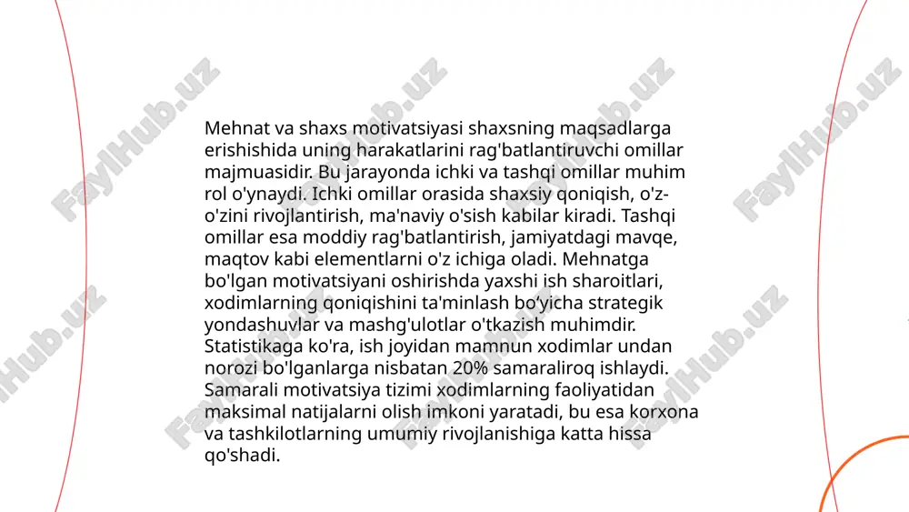 larning 30% birinchi olti oy ichida ish joyini o'zgartiradi yoki tark etadi. kasbiy muammolar orasida stress, ishlarga majburiy moslashish va kasbiy o'sishning yo'qligi bor. yana bir muammo — mavqe va oylik maoshning pastligi. tadqiqotlar shuni ko'rsatadiki, ish joyidagi muvaffaqiyatli moslashuv mehnat unumdorligini kamida 15% oshirishi mumkin. kasbga moslashish jarayonida mentorlik va o'qitish dasturlari katta ahamiyat kasb etadi. ... t.me/slaydai_bot guruh dinamikasi va jamoa ishi mavzusida samarali ish olib borish uchun turli bosqichlar mavjud. birinchi bosqich, shakllanish bosqichi (forming), unda guruh a'zolari bir-birlarini tanishadi. ikkinchi bosqich, to'qnashish bosqichi (storming), bu jarayonda a'zolar o'rtasida nizolar yuzaga kelishi mumkin. uchinchi bosqich, normallashtirish (norming), unda qoidalar va rollar aniqlanadi. to'rtinchi bosqich, bajarilish (performing), bunda jamoa maqsadlariga erishish uchun samarali hamkorlik qiladi. tugash bosqichi (adjourning), loyihalar tugagandan keyin yuz beradi. har bir bosqichda samarali kommunikatsiya va ishonch muhim rol o'ynaydi. jamoa ishi ko'pincha 5-10 kishidan tashkil topadi, garchi katta guruhlar ham bo'lishi mumkin. iniqlangan rollar …