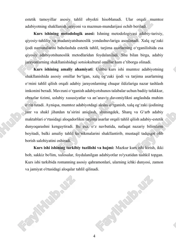 r orqali jonlantirilgan va muayyan ma’nolar bilan boyitilgan. har bir mif o‘z zamonasi uchun muhim bo‘lgan axloqiy, tarbiyaviy, diniy yoki ijtimoiy vazifani bajargan. shu boisdan mifologik obrazlar badiiy tafakkurning shakllanishiga asos bo‘lib xizmat qilgan. badiiy adabiyotda mifologiya ko‘p hollarda obraz yaratishda, voqealar rivojini tashkil qilishda, muallif g‘oyasini ifodalashda qudratli vosita sifatida namoyon bo‘ladi. qahramonlarning siymosi, ularning harakatlari, boshidan kechirgan sinovlari ko‘pincha mifologik asoslarga ega bo‘ladi. bu esa adabiy asarni yanada chuqur, ramziy va falsafiy ma’nolarga boy qiladi. ayniqsa, mumtoz adabiyotda bu holat yaqqol ko‘zga tashlanadi. o‘zbek mumtoz adabiyotida ham mifologik tushunchalar keng qo‘llanilgan. xususan, alisher navoiyning asarlarida parilar, devlar, g‘ayritabiiy kuchlar, afsonaviy shohlar va qudratli qahramonlar timsolida mifologik tafakkurning izlari yaqqol namoyon bo‘ladi. bu obrazlar nafaqat bezak sifatida balki muallifning fikrini chuqur ifodalovchi vosita, o‘quvchini fikrlashga undovchi ramz sifatida xizmat qiladi. mifologiyaning yana bir muhim jihati shundaki, u xalqning tarixiy xotirasini, qadriyatlarini, hayotiy tajribasini saqlab qolgan. shuning uchun mifologik motivlar, …