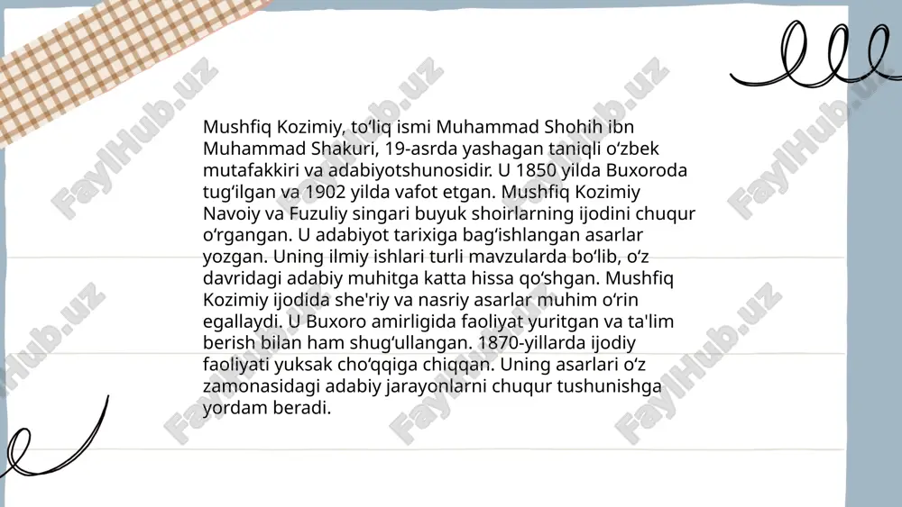 lashga va his qilishga undaydi. kosimiyning ishida urf-odatlar, tarix va zamonaviylik elementlari muvozanatli o'rin olgan. uning yozuv uslubi o'z avlodining o'ziga xos ovozini namoyon qiladi va adabiy maydonda o'ziga xos iz qoldirgan. ... t.me/slaydai_bot asardagi ijtimoiy masalalar turli ijtimoiy, iqtisodiy va madaniy muammolarni o'z ichiga oladi. bugungi kunda o'zbekistonda ishsizlik darajasi 8.9% atrofida bo'lib, bu aholining qashshoqlikka tushish xavfini oshiradi. ta'lim tizimida islohotlarga qaramasdan, oliy ta'limga kira olish darajasi atigi 30%ni tashkil etadi. aholining 20%ga yaqini yaroqsiz ichimlik suvi muammosidan aziyat chekmoqda. uy-joy masalalarida 1,5 milliondan ortiq odam uy-joy sharoitlarini yaxshilashga muhtoj. migratsiya oqimlari natijasida har yili qariyb 500,000 kishi chet elga ish izlab chiqib ketmoqda. ushbu masalalar yechimini topish uchun davlat va mahalliy boshqaruv organlari hamkorlikda ishlamoqda. ... t.me/slaydai_bot 10. qòrqinchli tehroning mavzulari "qòrqinchli tehroning mavzulari" filmida tehron shahridagi muhim va tarixiy voqealar tasvirlanadi. film 2013 yilda suratga olingan va rejissyor ahmad sadr tomonidan boshqarilgan. ushbu film tehrondagi mistik …