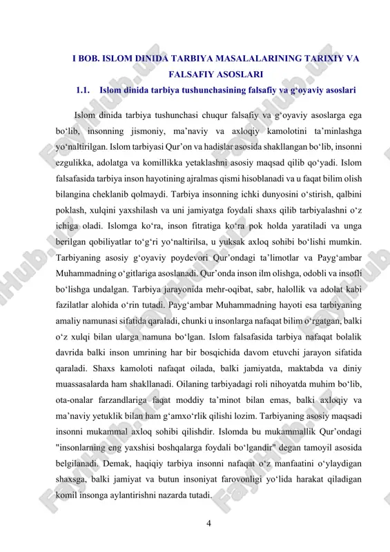 biya tushunchasining falsafiy asosi inson fitratining pok ekanligi va unga to‘g‘ri yo‘l ko‘rsatilsa, kamolotga erishishi mumkinligiga asoslanadi. islomga ko‘ra, har bir inson alloh tomonidan berilgan tabiiy qobiliyatlar bilan dunyoga keladi. ushbu qobiliyatlarni to‘g‘ri yo‘naltirish esa tarbiyaning vazifasidir. islom falsafasi inson hayotining asosiy maqsadi sifatida allohga itoat qilish va unga yaqinlashishni belgilaydi. shu bois tarbiya faqat dunyoviy muvaffaqiyatga erishish emas, balki ruhiy va ma’naviy poklanish, oxiratga tayyorgarlik ko‘rish bilan ham bog‘liqdir. g‘oyaviy jihatdan islom tarbiyasi qur’on va hadislar asosida shakllangan bo‘lib, unda ilm olishga katta urg‘u beriladi. qur’onda birinchi tushgan oyat "o‘qi!" degan so‘z bilan boshlangani ham bunga dalildir. islom ilm-fan va tafakkurni rivojlantirishni rag‘batlantiradi, shu bilan birga, faqat bilim olish yetarli emasligi, unga amal qilish ham muhim ekani ta’kidlanadi. shuning uchun haqiqiy tarbiya insonning bilimini oshirish, uning axloqini shakllantirish va jamiyatga foydali bo‘lishga yo‘naltirilishi kerak. islomiy tarbiya insonning har bir bosqichini qamrab oladi. bolalik davridan boshlab, unga to‘g‘ri yo‘l ko‘rsatish, …
