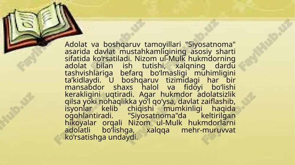nizomumulkning siyosatnomaasaridagi hikoyalar tahlili.pptx - Page 4