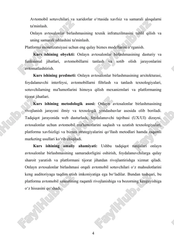 n, mamlakatning turli hududlarida joylashgan avtosalonlar bir platformada birlashib, xaridorlarga nafaqat mahalliy, balki import qilingan avtomobillarni ham taklif qilishi mumkin. bu jarayonda banklar bilan hamkorlik ham keng tarqalgan bo‘lib, kredit yoki lizing kabi moliyaviy xizmatlar integratsiya qilinadi. bunday tizimning afzalliklari orasida vaqtni tejash, xarajatlarning kamayishi va mijozlar uchun qulaylikni alohida ta’kidlash mumkin. xaridorlar bir nechta avtosalonning takliflarini bir joyda ko‘rib, o‘ziga mos variantni tezda topishi mumkin. shu bilan birga, avtosalonlar uchun ham foyda katta — ular o‘z mijozlar bazasini kengaytirib, raqobatchilardan ajralib turish imkoniyatiga ega bo‘ladi. ammo bu tizimning o‘ziga xos qiyinchiliklari ham yo‘q emas. masalan, onlayn platformaning ishlashi uchun kuchli texnik infratuzilma, xavfsiz to‘lov tizimlari va mijozlarga sifatli xizmat ko‘rsatish zarur. bundan tashqari, avtosalonlar o‘rtasida ichki raqobat yuzaga kelishi ham mumkin, bu esa birlashmaning umumiy samaradorligiga ta’sir qilishi ehtimoldan xoli emas. online avtosalonlar birlashmasi avtomobil savdosini internet orqali birlashtirib, xaridorlarga keng imkoniyatlar taqdim etadi, bu tizim avtosalonlarni umumiy platformaga …