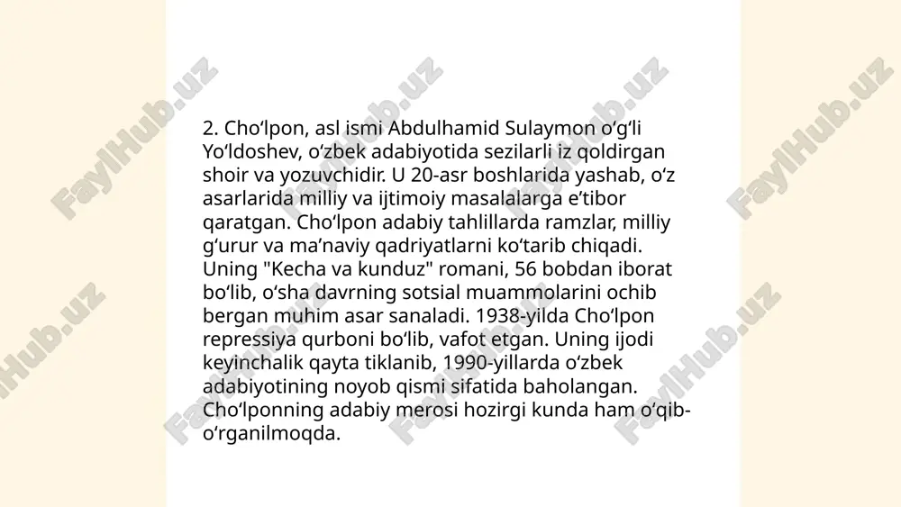 choʻlponning adabiy-tanqidiy maqolalari tahlili..pptx - Page 4