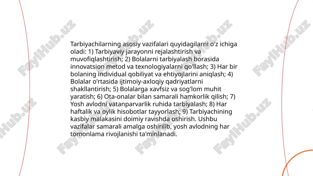 un muhimdir. ushbu ko‘nikmalar turli yosh bosqichlarida rivojlanishi kerak, masalan, bolalik yoshidagi o‘yinlar va guruh faoliyatlari orqali. ijtimoiy ko‘nikmalar muloqot, hamkorlik, muammolarni hal qilish va empatiya qobiliyatlarini o‘z ichiga oladi. ishlab chiqilayotgan tadqiqotlar shuni ko‘rsatadiki, maktabda ijtimoiy va emotsional o‘qitish dasturlari o‘quvchilarning akademik natijalarni 11% ga oshirishga yordam beradi. shu bilan birga, yoshlar tashkilotlari va klublar ham shaxslarning ijtimoiy ko‘nikmalarini rivojlantirishga yordam beradi. ishonchli ta’lim va qulay muhit orqali shaxslar ijtimoiy ko‘nikmalarini samarali shakllantirishi mumkin. bu, ayniqsa, jamiyatdagi muvaffaqiyat va barqarorlik uchun muhim ahamiyat kasb etadi. ... t.me/slaydai_bot 9. kommunikatsiya va muomala madaniyati insonga shaxsiy va ijtimoiy muhitda samarali muloqot qilish qobiliyatini rivojlantirishni o'rganishga yordam beradi. ushbu soha axborot uzatishning turli shakllari, jumladan og'zaki, yozma va noverbal kommunikatsiya vositalaridan iborat. muomala madaniyati to'g'ri til uslubidan foydalanish, tinglash talablari, muloyimlik va hissiyotlarni tushunishni talab qiladi. statistik ma'lumotlarga ko'ra, muloqotning 55% noverbal signallardan iborat bo'lib, 38% ovoz tonusi, faqat 7% esa og'zaki …