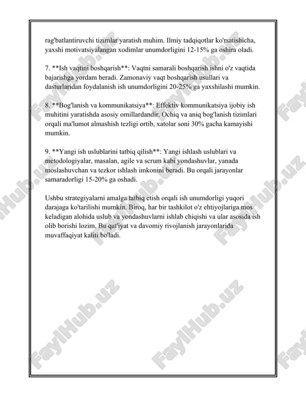 bevosita mehnat unumdorligidagi o‘sish bilan bog‘liq edi. xitoy xalq respublikasi ma’lumotlariga ko‘ra, bu davrda mehnat unumdorligi yiliga o‘rtacha 9% o‘sishni qayd etgan. shu bilan birga mamlakatning iqtisodiy o‘sishi ham juda yuqori bo‘lib, yim o‘z davrida yiliga ikki raqamli ko‘rsatkichlarga erishgan. umuman olganda, iqtisodiy o‘sishni qo‘llab-quvvatlash uchun mehnat unumdorligini oshirish bo’yicha strategik chora-tadbirlar va islohotlar davlatlar uchun zarur hisoblanadi. bu jarayonlar infratuzilma rivoji, ta'lim sifatining oshirilishi, texnologiyalarni joriy qilish va innovatsion faoliyatni rag‘batlantirish orqali amalga oshiriladi. 3. texnologik innovatsiyalar va mehnat unumdorligi texnologik innovatsiyalar va mehnat unumdorligi sohasida yirik o'zgarishlar kuzatilmoqda, chunki yangi texnologiyalar joriy etilishi mehnat unumdorligini sezilarli darajada oshiradi. texnologik innovatsiyalar nafaqat ishlab chiqarish jarayonlarini avtomatlashtirishni osonlashtiradi, balki yangi ish joylarini yaratishga ham imkon beradi. masalan, xalqaro mehnat tashkilotining ma'lumotlariga ko'ra, 2020 yilda avtomatika va robototexnika sohasida global sarmoya hajmi 135 milliard dollarga yetgan. buning natijasida ko'plab sanoat tarmoqlarida unumdorlik darajasi sezilarli darajada oshdi. avtomobillar ishlab chiqarish sanoatida avtomatlashtirilgan …