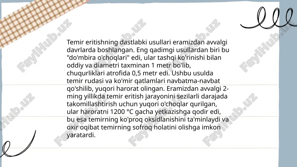 oratni aniq nazorat qilish imkonini beradi. qayta ishlangan metall resurslardan foydalanish esa materiallar samaradorligini oshiradi. shuningdek, lazer va plazma texnologiyalari yuqori sifatli kesmalar va shakllarni olishda qo'llaniladi. avtomatlashtirilgan tizimlar esa jarayonlarni tezlashtirish va resurslarni tejash imkonini beradi. ... t.me/slaydai_bot xavfsizlik me'yorlari va ekologiya muammolari doimiy e'tibor talab qiladi. o'zbekistonda atrof-muhitni qo'riqlash maqsadida 20 dan ortiq qonun va me'yoriy hujjatlar qabul qilingan. 2008 yilda ekologik xavfsizlik konsepsiyasi tasdiqlandi, bu esa jamoatchilikni atrof-muhitni himoya qilishga jalb etadi. havo ifloslanishi darajasini kamaytirish maqsadida 500 ga yaqin sanoat korxonalarida modernizatsiya loyihalari amalga oshirilmoqda. o'rmonlarni ko'kalamzorlashtirish ishlari natijasida yiliga 25 ming gektar yangi daraxtzorlar ekilmoqda. shuningdek, chiqindilarni qayta ishlash tizimi rivojlantirilmoqda, 300 dan ortiq qattiq maishiy chiqindilar poligonlari mavjud. 2021 yilda o'zbekiston 33 ming tonna plastmassa chiqindilarini qayta ishladi. ... t.me/slaydai_bot 10. yangi materiallar va qotishmalar 10. yangi materiallar va qotishmalar mavzusi doirasida ilmiy tadqiqotlar davom etmoqda. zamonaviy qotishmalar, masalan, uglerod tolali qotishmalar (kompozit materiallar), …