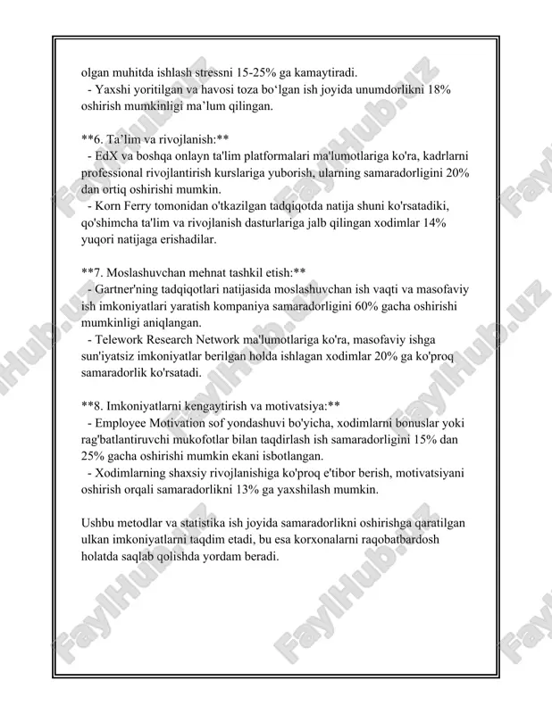 masalan, pul yoki rag'batlar orqali shakllanadi. richard ryan va edvard deci bu nazariyani rivojlantirishdi. 6. o'z-o'zini boshqarish nazariyasi: bu nazariya odamlarning o'z harakatlarini va maqsadlarini belgilash va boshqarishga urg'u beradi. bu nazariyada motivatsiya ichidagi yo'nalish ko'proq aniq va bo'lajak maqsadlar asosida shakllanadi. o'z-o'zini boshqarish, masalan, yaqin maqsadlar qo'yish va ularga erishish jarayonida muhimdir. umumiy holda, motivatsiya nazariyalari turli xil murakkab va dinamik omillarni o'z ichiga oladi va ular nafaqat individual darajadagi, balki guruh yoki tashkilot darajasidagi jarayonlarni ham tushuntiradi. motivatsiya masalasi juda muhim, chunki bu mehnat unumdorligini, o'qishdagi muvaffaqiyatni va shaxsiy rivojlanishni oshirishga yordam beradi. natijada, motivatsiyani to'g'ri tushunish va qo'llash orqali samaradorlik va muvaffaqiyatni oshirish mumkin. 3. rahbarlik va motivatsiya rahbarlik va motivatsiya mavzusi zamonaviy jamiyat va tashkilotlar uchun juda muhimdir. ushbu mavzu doirasida rahbarlik tushunchasini va motivatsiya jarayonini yanada chuqurroq tushunib olish uchun bir qancha ma'lumotlar va sonlarga to'xtalib o'tish muhimdir. rahbarlik — bu tashkilot ichidagi resurslarni, insonlarni, …