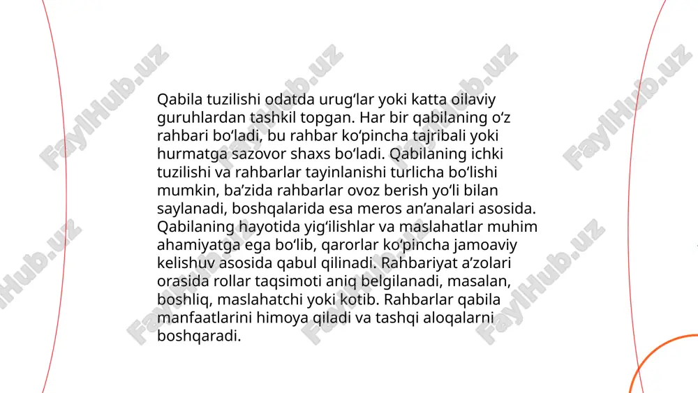 xda katta ahamiyat kasb etgan. ko'chmanchi jamoalar asosan chorvachilik bilan shug'ullangan, doimiy yashash joyiga ega bo'lmagan. ular yaylovlarni almashtirib ko'chib yurgan, bu esa ularning iqtisodiy va ijtimoiy hayotiga ta'sir qilgan. yarim-ko'chmanchi jamoalar esa qisman chorvachilik, qisman dehqonchilik bilan shug'ullangan va qishloq joylarda doimiyroq aholidan iborat bo'lgan. ko'chmanchi turmush tarzi markaziy osiyo, yevrosiyo dashtlarida keng tarqalgan edi va bu jamoalar hududning ijtimoiy, iqtisodiy rivojida muhim rol o'ynagan. ular madaniy almashinuvda, savdo yo‘llarining rivojida ham faol ishtirok etishgan. ... t.me/slaydai_bot 10. mezolit va neolit davrlari o'zgariqlari mezolit davri, taxminan 12,000 yildan 10,000 yil avvalni o'z ichiga oladi. bu davrda insonlar ilgariroq ovchilar va yig'uvchilar sifatida yashagan bo'lsa, ularda kamon va o'qlar kabi yangi ov asboblari paydo bo'lgan. neolit davri esa taxminan 10,000 yildan 4,500 yil avvalgacha davom etgan. bu davrda dehqonchilik va chorvachilik rivojlanib, odamlar doimiy yashash joylariga ega bo'la boshlashdi. neolit davrida keramika ishlab chiqarish va to'quvchilik ham rivojlangan. ushbu davrlar …