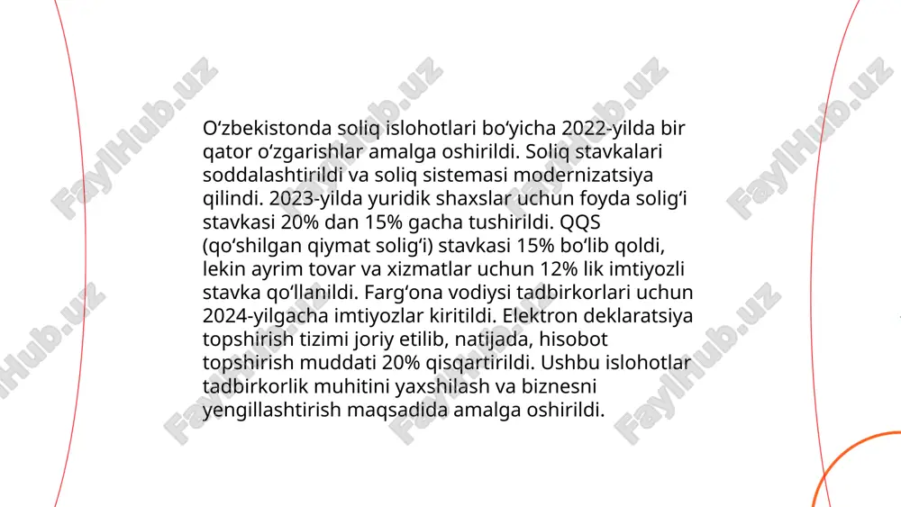 qari, 2023 yil oxirigacha umumiy oziq-ovqat mahsulotlarining ishlab chiqarishini 15% ga oshirish maqsad qilingan. bu raqamlar hosildorlikni oshirish va oziq-ovqat xavfsizligini ta’minlash yo‘lida muhim qadamdir. ... t.me/slaydai_bot 9. ijtimoiy himoya tizimini takomillashtirish mavzusida oʻzbekiston hukumati soʻnggi yillarda bir qator chora-tadbirlar ko‘rmoqda. statistikaga ko‘ra, 2022-yilda ijtimoiy yordam va himoya dasturlari uchun 8 trillion so‘mdan ortiq mablag‘ ajratilgan. o‘zbekiston aholisi uchun ijtimoiy nafaqalarning yanada oshirilishi rejalashtirilgan. xuddi shunday, aholining kam ta'minlangan qatlamlariga yo‘naltirilgan dasturlar doirasida 500 mingdan ortiq oila moddiy yordam olgan. 2023-yilda ijtimoiy himoya tizimi bilan qamrab olingan aholi soni 10% ga ortdi. shu bilan birga, davlat pensiya tizimiga kiritilgan islohotlar natijasida xizmat ko‘rsatish jarayonlari soddalashtirildi va elektron shaklga o‘tkazildi. ... t.me/slaydai_bot 10. energiya samaradorligini oshirish energiya samaradorligini oshirish bir necha yo‘nalishlarda amalga oshirilishi mumkin. masalan, sanoatda energiya iste'molini 20-30% ga qisqartirish lozim. bino va inshootlarda issiqlik izolyatsiyasi orqali 15-25% energiya tejashga erishish mumkin. transport sohasida esa yoqilg‘i samaradorligini 30% ga …