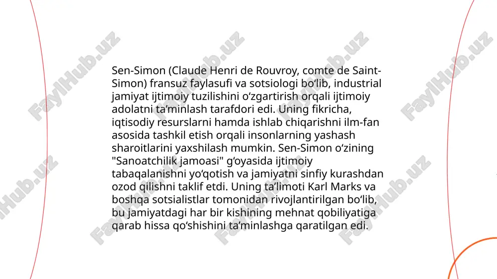 a. rivojlanishni o'lchashda inson rivojlanish indeksi (iri) ishlatiladi, bu indikator 0 dan 1 gacha o'zgaradi va ko'p mamlakatlar tomonidan qabul qilingan. ... t.me/slaydai_bot sen simonsning iqtisodiy taraqqiyot tushunchalari ko‘pincha jamiyatning farovonligiga qaratilgan. u iqtisodiy taraqqiyotni faqat yalpi ichki mahsulot (yim) o‘sishi bilan emas, balki resurslarning samarali taqsimlanishi va barqaror rivojlanish bilan baholaydi. uning fikricha, iqtisodiyotda noto‘g‘ri taqsimlangan resurslar va qismi raqobat tufayli ijtimoiy zarar yetkaziladi. simonning nazariyalariga ko‘ra, texnologiya va innovatsiyalar iqtisodiy o‘sishning kaliti hisoblanadi. 1980-yillarda uning raqobat va monopoliyalar haqida bergan hissasi ko‘plab iqtisodiy siyosat va qarorlarga asos bo‘ldi. simon inson kapitalini, ayniqsa, ta'lim va sog‘liqni saqlash sohalarini iqtisodiy rivojlanish uchun muhim omillar deb bilgan. ... t.me/slaydai_bot 10. sen simon va iqtisodiy islohotlar senat raisi oliy majlis qonunchilik palatasi tomonidan tayinlanadi. oʻzbekistonda iqtisodiy islohotlar davom etmoqda. jumladan, 2023-yilda yalpi ichki mahsulot (yaim) o'sish sur'ati 5,2% darajasida prognoz qilinmoqda. tashqi savdo hajmi esa 45 milliard aqsh dollariga yetishni maqsad qilgan. …