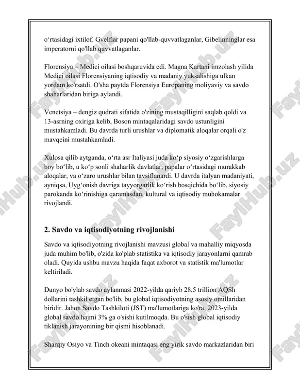 do platformalari orqali amalga oshirilgan savdoning uchdan bir qismi osiyo-tinch okeani mintaqasiga to'g'ri keladi. savdo sohasida amalga oshirilayotgan islohotlar, hamda tahlil natijalari shuni ko'rsatmoqdaki, infratuzilmaning rivojlanishi, ishlab chiqarishning kengayishi va logistikaning takomillashuvi iqtisodiyotning yuqori sur'atlarda o'sishini ta'minlaydi. ekspertlarning ta'kidlashicha, savdo jarayonlarida raqamlashtirish va innovatsion yondashuvlar qo'llanilishi yaqin kelajakda iqtisodiy samaradorlikni yanada oshirishga imkon beradi. bu raqamlar va ma'lumotlar savdo va iqtisodiyot rivojlanishi qanday jadal o'sib borayotganini ko'rsatadi. bu jarayon davomida raqamli texnologiyalar va yashil iqtisodiyot omillari nihoyatda muhim ahamiyat kasb etmoqda. 3. lombard bank tizimining tarixi lombard bank tizimining tarixi juda boy va qiziqarli. lomabrdiya italiyaning shimoliy qismidagi viloyat bo‘lib, uzoq muddat mobaynida bank tizimining rivojlanishida muhim rol o‘ynagan. ushbu tizimning kelib chiqishi va rivojlanishi tarixi bir necha asrlarni qamrab oladi. lombardlar dastlab o‘rta asrlarda yashagan savdogarlar va pul o‘tkazuvchilar sifatida tanilgan. ular milodiy 7-8-asrlarda italiyada, ayniqsa milanda, lombardiya viloyatida paydo bo‘lgan. xii asrga kelib, lombard savdogarlari evropaning ko‘plab shaharlarida …