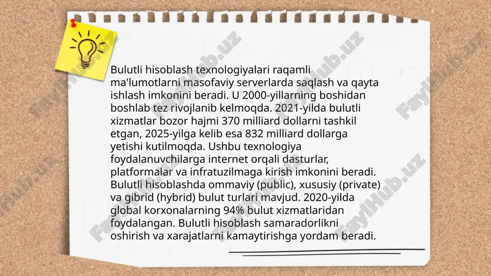 app store'da jami 7 milliondan ortiq ilova mavjud edi. har oyda global mobil ilovalar foydalanuvchilari 218 milliarddan ortiq ilova o'rnatadilar. ... t.me/slaydai_bot virtual va kengaytirilgan haqiqat (vr/ar) texnologiyalari dunyo bo'ylab sezilarli o'sishga erishmoqda. 2023-yilda global vr/ar bozori hajmi 30 milliard aqsh dollaridan oshib ketishi kutilmoqda. bu texnologiyalar o'yin, ta'lim, sog'liqni saqlash va sanoat sohalarida qo'llaniladi. masalan, ar texnologiyasi ta'limda talabalar uchun interaktiv muhit yaratadi, vr esa sog'liqni saqlashda jarrohlik mashg'ulotlari uchun muhim ahamiyatga ega. har yili bu sohadagi investitsiyalar 20-25% ga oshib bormoqda. 2025-yilga kelib, vr/ar texnologiyalari foydalanuvchilari soni 1 milliarddan oshishi taxmin qilinmoqda. ... t.me/slaydai_bot 10. containerization va docker konteynerizatsiya zamonaviy dasturiy ta'minot ishlab chiqishda muhim rol o‘ynaydi, bu dasturlarni kichik, mustaqil bloklarga ajratishga imkon beradi. docker - bu konteynerlarni boshqarish va orkestratsiya qilish uchun eng mashhur platformalardan biridir. 2013 yilda ishga tushirilgan docker linux va windows operatsion tizimlarida ishlaydi. docker, bir necha soniya ichida rivojlantirish va ishlab chiqarish …