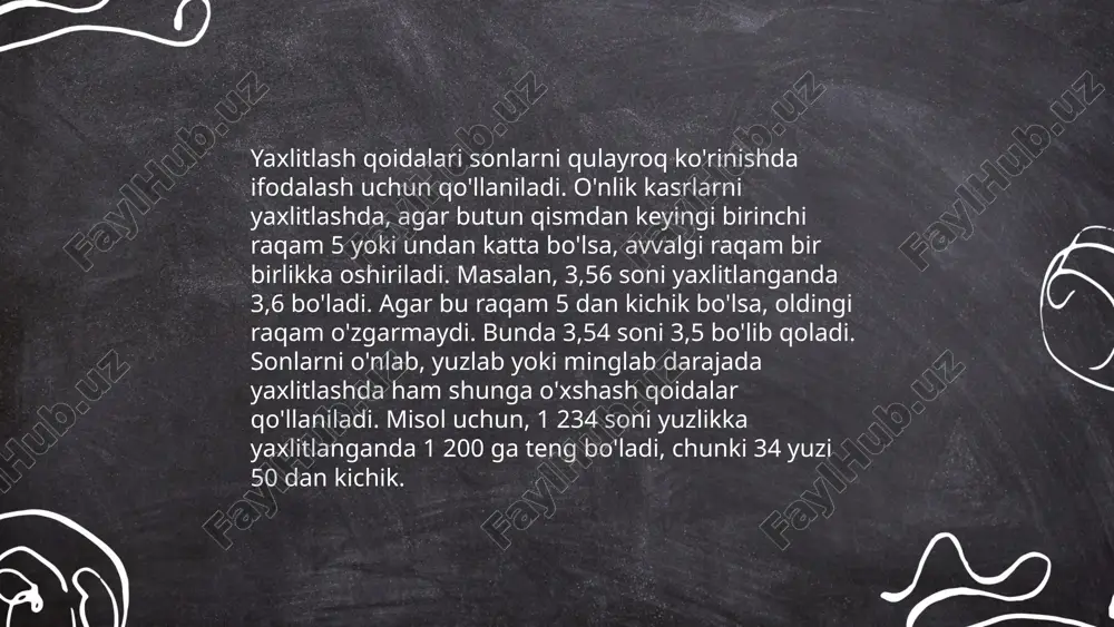 sh matematik protsedura bo'lib, u sonlarni ma'lum bir qiyosiy butun songa moslashtiradi. yuqoriga yaxlitlashda son yaqin bo'lgan yuqori butun songa yaqinlashtiriladi, masalan, 3,2 ni 4 ga yaxlitlash. pastga yaxlitlash esa sonni yaqin past butun songa mos tushiradi, masalan, 3,8 ni 3 ga yaxlitlash. ushbu jarayonlar ko'pincha moliya va statistika sohalarida qo'llaniladi. yaxlitlashning turli usullari mavjud: matematika va iqtisodiyotda noaniqlikni neytralizatsiya qilishda dolzarbdir. 5 oralig'iga muvofiq yaxlitlash ham mashhur, bunda 2,5 dan yuqori sonlar 3 ga va pastlari 2 ga yaxlitlanadi. ... t.me/slaydai_bot jarayonlarni soddalashtirish - bu murakkab tizimlar va operatsiyalarni yanada oson va samarali qilish jarayonidir. bu ko'pincha ishlab chiqarishda, xizmat ko'rsatishda va biznesda qo'llaniladi. statistika ko'rsatadiki, jarayonlarni soddalashtirish orqali kompaniyalar ishlab chiqarish xarajatlarini 20-30% gacha kamaytirishi, shuningdek, ishlab chiqarish vaqtini 40% gacha qisqartirishi mumkin. 2020 yilda o'tkazilgan tadqiqot natijalariga ko'ra, samaradorlikni oshirish uchun 60% kompaniya raqamli texnologiyalarni implementatsiya qilgan. yana bir misol, toyota kompaniyasining lean manufacturing usuli tufayli chiqindilarni …