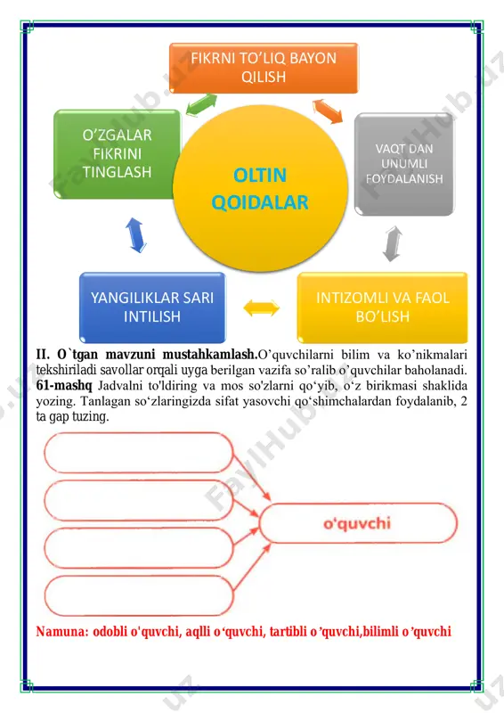 hangli, meva-mevali, bo'yoq-bo’yoqli, hosil-hosilli, sanoq-sanoqli, kimsa-kimsasiz. o`ibdo`: _____________________