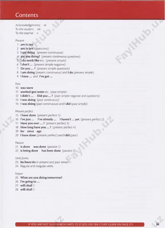 units to study, use the study guide on page 271 v prepositions 103 at 8 o'clock on monday in april 104 from ... to until since for 105 before after during while 106 in at on (places 1) 107 in at on (places 2) 108 to in at (places 3) 109 under behind, opposite etc 110 up, over, through etc 111 on at by with about 112 afraid o f . . . , good a t . . . etc of/at/for etc (prepositions) + -ing 113 listen to . . . , look a t . . . etc (verb + preposition) phrasal verbs 114 go in, fall off, run away etc (phrasal verbs 1) 115 put on your shoes put your shoes on (phrasal verbs 2) appendices appendix 1 active and passive 243 appendix 2 list of irregular verbs 244 appendix 3 irregular verbs in groups 245 appendix …