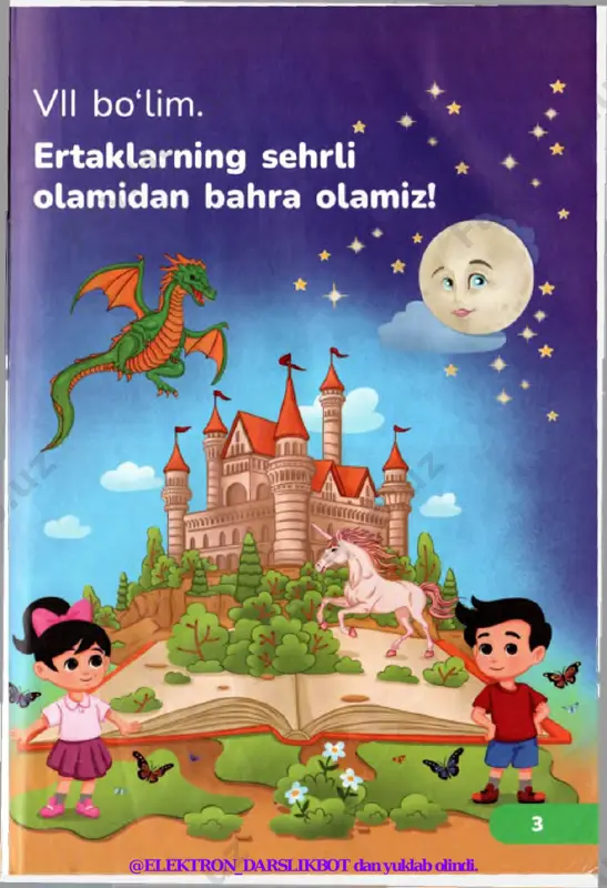 y qutulibdi? 4. nima deb o'ylaysiz, bo'rining och qolishiga nima sabab bo‘lgan? ushbu gaplar qaysi qahramonga tegishli? agar yeydigan bo'lsang, kashnich va piyoz bilan qo‘shib yegin. shunda haqiqiy mazani his qilasan. yaxshisi, borib konning tuzidan olib kel, shundan keyin go‘shtimni maza qilib yeb, xumordan chiqasan. men seni yeyman. topishmoqlarning javobini toping. 1. kuchukday ko'rinishi, pichoqday o‘tkir tishi. vahshiy hayvondir o‘zi, yegani qo‘y va qo‘zi. 2. to'rt oyoqli, temir tuyoqli. 3. erta turadi, jar chaqiradi. w ^4 ertakning mazmunini so‘zlab bering. ertak mazmuniga mos rasm chizing. @elektron_darslikbot dan yuklab olindi. 3-mavzu hayvonlar haqida ertaklar ii bosh qahramoni bo‘ri bo‘ lgan yana qanday ertaklarni bilasiz? bo‘ri keng cho'lda yugurib ketayotgan ekan, unga bir ot ro'para kelib qolibdi. bo'ri tez- tez yurib, otning oldiga o‘tib olibdi. ot bo'riga yaqin borib, uni iskagan ekan, bo‘ri chaqqonlik bilan otning tumshug‘iga yopishib olibdi. ot rosa unnab ko'ribdi, lekin u o‘z tumshug‘ini och bo‘ridan ajratib ololmabdi. keyin …