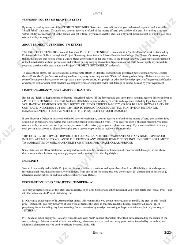 project (and any other party you may receive this etext from as a project gutenberg−tm etext) disclaims all liability to you for damages, costs and expenses, including legal fees, and [2] you have no remedies for negligence or under strict liability, or for breach of warranty or contract, including but not limited to indirect, consequential, punitive or incidental damages, even if you give notice of the possibility of such damages. if you discover a defect in this etext within 90 days of receiving it, you can receive a refund of the money (if any) you paid for it by sending an explanatory note within that time to the person you received it from. if you received it on a physical medium, you must return it with your note, and such person may choose to alternatively give you a replacement copy. if you received it electronically, such person may choose to …