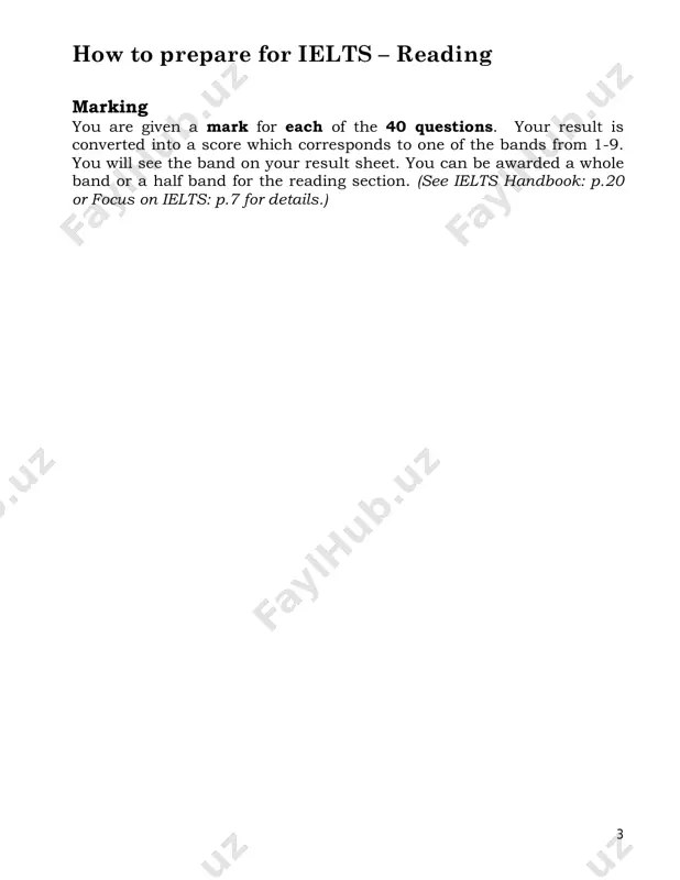 ielts foundation: p.22, p.25, p.26, p.32, p.34, p.36 ielts academic practice tests: p.33, p.40, p.45, p.65, p.66 action plan for ielts: p.98 test builder: p.30, p.50, p.51, p.57, p.62, p.81, p.92, p.111, p.116 ielts to success: p.72, p.81, p.89 *recommended 2. short answer questions the questions there are two types of short answer questions in the ielts reading exam. type 1. questions type 2. lists these questions will usually tell you to write your answers in no more than three words. so you can answer with one word, two words how to prepare for ielts – reading 7 or three words but no more. however, this is not always the case, so check the rubric carefully. for these questions, like the multiple choice questions, you have to apply both skimming and scanning techniques. also note that the answers should not require a hyphenated word (e.g. non-smoker ) or a contraction …