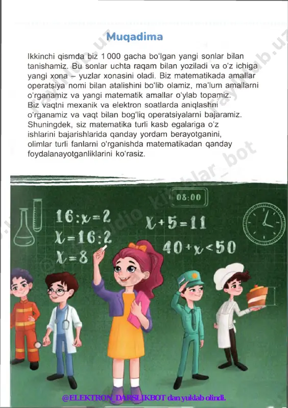 uzta haydovchi kunduzgi smenada va 2 yuzta haydovchi tungi smenada ishlaydi. ushbu xizmatda jami necha nafar haydovchi ishlaydi? 7. agar yukning umumiy massasi 40 kg dan ko‘p bo'lsa, yo'lovchi ortiqcha massa uchun qo'shimcha pul to‘lashi kerak. qaysi yo'lovchilar qo'shimcha pul to'lashlari kerak? tengsizlik ko‘rinishida yozing. i f " w 27kg 19kg " ya l 5 kg 28 kg 8. parvoz davomida styuardessa 16 stakan qahva, qahvadan 7 stakan ko‘p sharbat va qahva va sharbat birgalikda necha stakan bo'lsa, shuncha stakan suv tarqatdi. parvoz oxirida styuardessa nechta stakan yig'ib oladi? 9. uch xonali sonlar ko'rinishida yuzing: 3 yuzl. 4 o'nl. 1 birl. 8 yuzl. 9 o'n. 4 birl. 5 yuzl. 6 o'nl. 8 birl. 6 yuzl. 3 o'nl. 8 birl. @elektron_darslikbot dan yuklab olindi. @pdf_audio_kito blar_bot 44. uch xonali sonlarning nomlanishi va yozilishi yondosh mavzu: ypx xodimlari uch xonali sonlar yuzliklar, o'nliklar, birliklar sehrli kvadrat 7 ? 3 ? 9 ? …