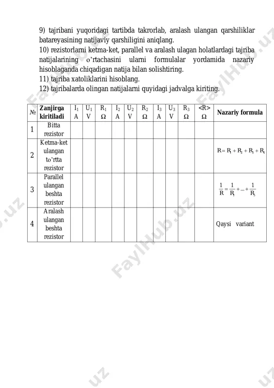 1.om qonuni yordamida o’tkazgich qarshiligini aniqlash. - Page 4