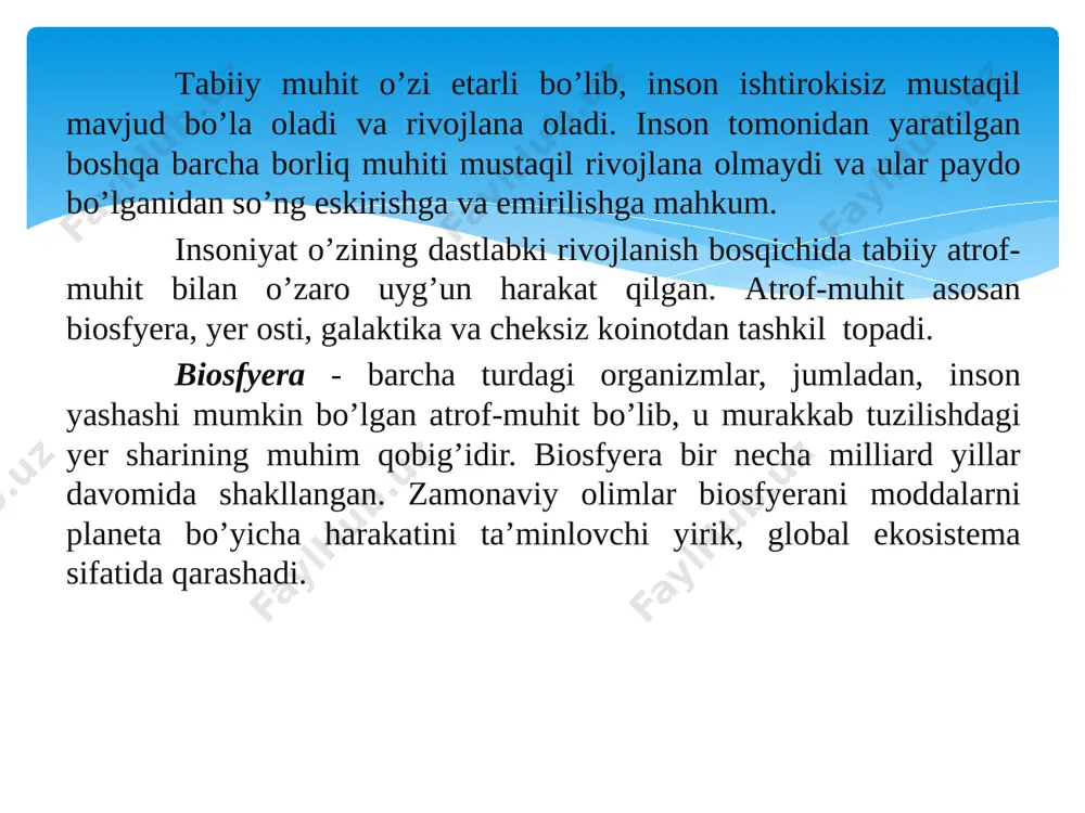 chish uchun muhim bo’lgan xavflar nomenklaturasi va ularning paydo bo'lish ehtimolligi, joyini yakkalash, ko'zda tutilgan zarar va shunga o'xshash o’lchamlar aniqlanadi. taksonomiya - bu murakkab hodisalar, tushunchalar, obyektlarni sinflashtirish va tizimlashtirish haqidagi fandir. taksonomiya so'zi xavflarni qonun bo'yicha joylashtirish degan ma'noni beradi. xavf ko'p belgilarga ega bo’lgan murakkab ierarhik tushunchadir. faoliyat xavfsizligi sohasida ilmiy bilimlarni tashkil qilishda xavflarni taksonomiyalash muhim rol o'ynaydi va ularning tabiatini chuqur bilishga undaydi. hodisa – insonlarga, tabiiy manbalarga negativ ta`siridan zarar keltiruvchi voqeaga aytiladi. avariya – texnik tizimdagi insonlarni vafotisiz yuzaga kelgan hodisaga aytiladi. bunda texnik vositalarni qayta tiklashni imkoni bo’lmaydi yoki iqtisodiy jihatdan samarasizdir. falokat deb – texnik tizimlardagi insonlarni vaofti yoki yo’qolishi bilan kuzatiladigan hodisaga aytiladi. tabiiy ofat – biosferani vayronlovchi, er yuzidagi odamlarning o’limi yoki salomatligini yo’qotishga olib keluvchi favqulotdagi hodisaga aytiladi. jarohat – bu odam organizmi to’qimalarining buzilishi va uning tashqi ta`sirlar natijasida funksiyasining izdan chiqishi hisoblanadi. jarohat ishlab chiqarish jarayonida …