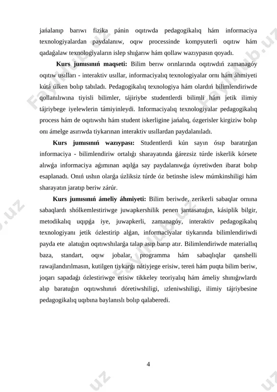 a járdeminde baylanısta bolatuǵın apparat hám programmalıq qurallardıń toplamı. [image: ] 3-súwret multimedialı prezentaciya – bul tekstli maǵlıwmatlar, súwretler, slaydshou, dawıs penen bayıtılǵan programmalıq támiynat bolıwı múmkin. [image: ] 4-súwret multimedia ónimi – quramına qosıq, videoklipler, animaciya, kartinalar hám slaydlar galeriyası, turli maǵlıwmatlar bazaları kiriwi múmkin bolǵan interaktiv, kompyuterde islengen ónim. [image: ] 5-súwret informaciya texnologiyaları maǵlıwmatlardı basqarıw hám qayta islew texnologiyaları. ádette bul atama astında kompyuter texnologiyaları túsiniledi. informaciya texnologiyaları tarawında turli informaciyanı eem hám kompyuter tarmaqları arqalı jiynaw, saqlaw, qorǵaw, qayta islew, uzatıw sıyaqlı ámeller ustinde isler alıp barıladı. informaciya texnologiyası tiykarǵı texnikalıq quralları sıpatında esaplaw- quramlıq texnikadan tısqarı baylanıs quralları – telefon, teletayp, telefaks hám basqalar qollanıladı. informaciya texnologiyası insaniyat rawajlanıwınıń túrli basqıshlarında da bar bolǵan bolsa da, házirgi zaman informaciyalasqan jámiyettiń ózine mas qásiyeti sonda, sivilizaciya táriyxında birinshi márte bilimlerge erisiw hám islep shıǵarıwǵa sarıplanatuǵın kúsh energiya, materiallar hám ekonomikalıq tutınıw buyımlarına sarıplanatuǵın qarjılardan ustinlik qılmaqta, …