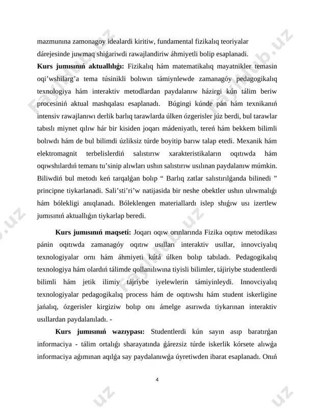 lıq noqat hár bir jańa aylanıwında bir qıylı jaǵdaylardan o’tedi’, sol menen birge, aldınǵı tártipte hám sonday tezlik penen ótedi. áne sonday tákirarlani’wshi háreketke saat mayatniginin’ terbeli’si, muzıka ásbaplarında tarlardıń titirewi, júrek urıwı hám dem alıw, paroxodlardin’ suw tolqi’nlari’ shayqalıwı, o’zgeri’wshen’ tok hám onıń elektromagnit maydanı, atomda elektronlardıń háreketi, qattı dene kristall torı túyinlerindegi ionlardıń háreketi hám h.t.b. mi’sal boladi’. teń waqıtlar ishinde tákirarlanıp turatuǵın háreketler da’wrli’ qozg’ali’s dep ataladı. qozg’ali’si u’yreni’li’p atirg’an sistemada deneler arasi’ndag’i’ o’z ara ta’si’r kúshlerin ishki kúshler dep ataladı. sistemadaǵı denelerge sol sistemadan sırtdaǵı denelerdiń ta’si’ri’ kúshi sırtqı kúshler dep ataladı. terbelmeli’ háreket ete alatuǵın sistema sonday bir jaǵdayǵa i’ye boli’p, ol bul jaǵdayda qaldırilganda qálegenshe uzaq waqıt dawamında bola aladı. bul teń salmaqlılıq jaǵday bolıp tabıladı. sistema tuwri sızıq yamasa ayqulaq boylap háreketlenip, óziniń teńsalmaqlılıq jaǵdayınan geyde bir tárepke, geyde keri tárepke shıǵıwınan ibarat da’wrli’ tákirarlanatuǵın háreket terbelmeli’ háreket yamasa terbelisler dep ataladı.waqt o’ti’wi’ …