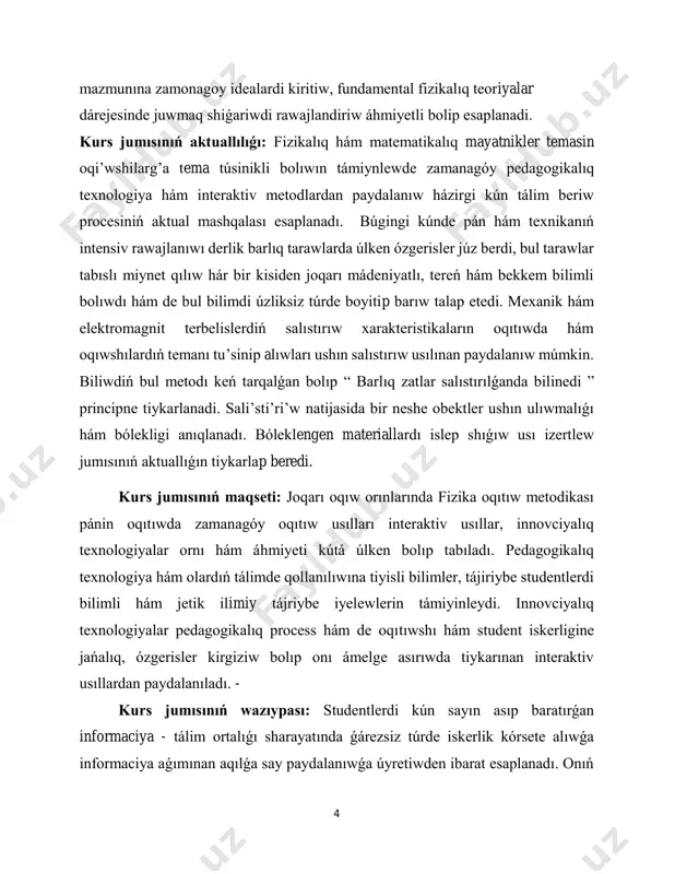 aylanıwında bir qıylı jaǵdaylardan o’tedi’, sol menen birge, aldınǵı tártipte hám sonday tezlik penen ótedi. áne sonday tákirarlani’wshi háreketke saat mayatniginin’ terbeli’si, muzıka ásbaplarında tarlardıń titirewi, júrek urıwı hám dem alıw, paroxodlardin’ suw tolqi’nlari’ shayqalıwı, o’zgeri’wshen’ tok hám onıń elektromagnit maydanı, atomda elektronlardıń háreketi, qattı dene kristall torı túyinlerindegi ionlardıń háreketi hám h.t.b. mi’sal boladi’. teń waqıtlar ishinde tákirarlanıp turatuǵın háreketler da’wrli’ qozg’ali’s dep ataladı. qozg’ali’si u’yreni’li’p atirg’an sistemada deneler arasi’ndag’i’ o’z ara ta’si’r kúshlerin ishki kúshler dep ataladı. sistemadaǵı denelerge sol sistemadan sırtdaǵı denelerdiń ta’si’ri’ kúshi sırtqı kúshler dep ataladı. terbelmeli’ háreket ete alatuǵın sistema sonday bir jaǵdayǵa i’ye boli’p, ol bul jaǵdayda qaldırilganda qálegenshe uzaq waqıt dawamında bola aladı. bul teń salmaqlılıq jaǵday bolıp tabıladı. sistema tuwri sızıq yamasa ayqulaq boylap háreketlenip, óziniń teńsalmaqlılıq jaǵdayınan geyde bir tárepke, geyde keri tárepke shıǵıwınan ibarat da’wrli’ tákirarlanatuǵın háreket terbelmeli’ háreket yamasa terbelisler dep ataladı.waqt o’ti’wi’ menen taki’rarlani’wshi’ ha’reket yaki’ fizikali’q …