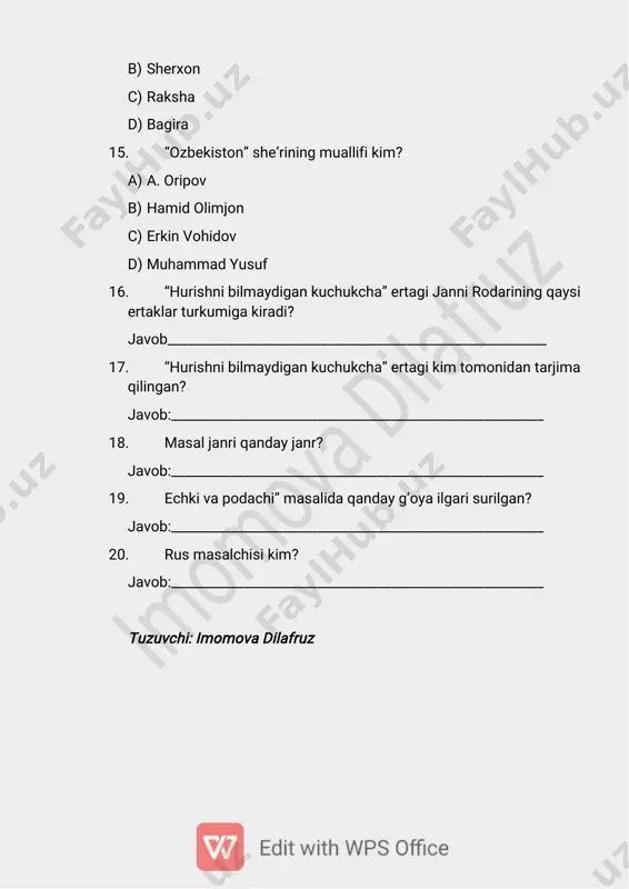 5-sinf adabiyot 3-chorak test - Page 4