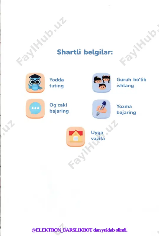 quvchilar yozdilar bayon dizayner chizadi chizma xaridor sotib oladi mahsulot sotuvchi sotadi kiyim novvoy yopadi non namuna: 0 ‘quvchilar bayon yozdilar. 10-mashq. matnni o‘qing. bosh bolaklarni toping. ularga savol berib, tagiga tegishlicha chizing. husnixat tarzida ko'chirib yozing. yangi qishloq qishlog'imiz yangi tashkil etilgan. unda ekin maydonlari ko‘p. mevali daraxtlari mo‘l-ko‘l hosil beradi. qishlog‘imizda bu yil chorva mollari uchun ferma qurildi. qishloq markazida klub, kinoteatr, xiyobon ham bor. biz chiroyli xiyobonda dam olib, hordiq chiqaramiz. biz qishlog'imiz bilan faxrlanamiz. @elektron_darslikbot dan yuklab olindi. gapning bosh bo'laklari 3-m avzu 11-mashq. gaplarni o‘qing. qavs ichida berilgan so'zlar qanday harf bilan yoziladi? gaplarni ko‘chiring. 1. cho'ponning (olapar) va (yo‘lbars) laqabli itlari bor. 2. sutni mushugim (mosh) ichib ketdi. 3. otboqar (olaqashqa) otini egarladi. 4. solining (to‘rtko‘z) iti (popukni) ko‘rib yugurdi. 5. (jayron) otdan (g‘irko‘k) chopqir. @elektron_darslikbot dan yuklab olindi. 4-mavzu gapda eganing qo‘ltanilishi o'zi qoidani yod oling. kesimga bog'lanib, ish-harakatning kim yoki nima tomonidan …