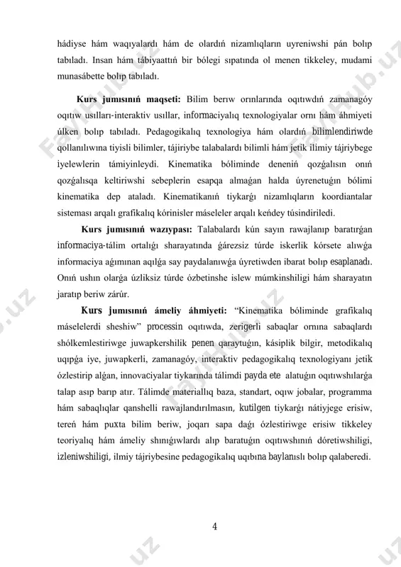 ǵalısı tuwrı sızıqlı teń ólshewli qozǵalıs dep ataladı. ózgermeytuǵın tezliktegi deneniń qozǵalısı teń ólshewli qozǵalıs bolıp tabıladı. eger avtomobil teń ólshewli qozǵalıp, hárbir minutta 1,5 km joldı basıp ótetuǵın bolsa, 2 minutta 3 km, 5 minutta 7,5 km, 10 minutta 15 km, 30 minutta 45 km, 1 saatta 90 km joldı basıp ótedi. saat tilleriniń ushınıń qozǵalısı da teń ólshewli qozǵalısqa mısal bola aladı. biraq, olardıń qozǵalısınıń traektoriyası sheńber tárizli boladı. joqarıdaǵı mısallardaǵı qozǵalıslardı úsh túrge ajıratıw múmkin: 1) tezligi birdey hám traektoriyası tuwrı sızıqlı; 2) tezligi birdey, biraq traektoriyası iymek sızıqlı; 3) traektoriyası tuwrı sızıqlı, biraq tezligi ózgermeli. kópshilik jadaylardaǵı átirapımızdaǵı denelerdiń qozǵalıslarınıń traektoriyası iymek sızıqlı boladı. ayırım jaǵdaylarda denelerdiń jolınıń belgili bir bólimin tuwrı sızıqlı qozǵalıwı múmkin. 7 tuwrı sızıq teń ólshewli qozǵalıs grafikleri. tezlikdiń grafigi deneniń teń ólshewli qozǵalatuǵın tezligi dene basıp ótken joldıń usı joldı basıp ótiw ushın ketken waqıtqa qatnası menen anıqlanadı. xalıq aralıq birlikler …