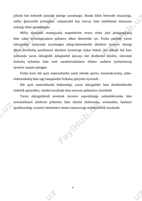lken áhmiyetke iye bolıp esaplanadı. birinshi márte yarım ótkizgishli kristallardı ámeliy túrde o. v. losev úyreniwdi baslaǵan. losev -jılı kristadin dep atalıwshı yarım ótkizgishli radio qabıllaǵıshtı jaratqan. yarım ótkizgishler fizikasın úyreniwge akademik a. f. i̇offe úlken úles qosqan. yarım ótkizgishlerdiń tiykarǵı qásiyetlerin ápiwayı tájiriybelerde kórsetiw múmkin. bunı ótkeriw ushın túbinen yarım ótkizgishli zat penen qaplanǵan, ıssılıqqa shıdamlı plastmassadan jasalǵan uzın qutıdan (oqıwshılardıń qálem qutısına uqsas) paydalanǵan qolaylı (-a súwret). yarım ótkizgishli qatlamnıń aqırǵı shetlerinen shınjırǵa tutastırıw ushın ushlar shıǵarılǵan. eger qutını jaqtılıq ótkizbeytuǵın qaqpaq penen jawıp, yarım ótkizgishti tok deregi hám galvanometrli shınjırǵa izbe-iz tutastırsaq, shınjırda tok joqlıǵın kóremiz [image: ] [image: ] biraq qutınıń astına janıp turǵan spirt lampasın jaqınlatsaq, galvanometer strelkasınıń burılǵanlıǵın kóremiz (-súwret). spirt lampasın alıp qoysaq, galvanometr strelkası áste - aqırın shkalanıń nolinshi bólimine qaytqanlıǵın kóremiz. bul tájiriybe ótkizgishtiń qarsılıǵınıń temperaturaǵa kúshli túrde baylanıslı ekenliginen derek beredi. -súwrette qarsılıqtıń temperaturaǵa baylanıslılıǵınıń tájiriybede alınǵan iymekligi kórsetilgen: -yarım …
