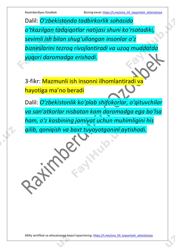 mavzu 12-esse vaziyati: hozirgi kunda ayrim insonlar reklamalarga ma'lumoti boʻlmagan kishilar juda ko'p aldanayotgani sababli cheklovlar qoʻyish kerak deb hisoblashadi, ba'zilar esa bu fikrga qarshi. 1-tomon: reklamalarga cheklovlar joriy etilishi kerak 1-fikr: aldovchi reklamalar iste'molchilarni moliyaviy zarar keladi ko'rishga olib dalil: 2023-yilda monopoliyaga qarshi kurashish qo'mitasiga 2 mingdan dan ortiq noqonuniy reklama boʻyicha murojaat tushgan. ulardan koʻpi dorilar, investitsiya va onlayn xizmatlar bilan bog'liq. 2-fikr: kam ma'lumotli odamlar reklama orqali noto'g'ri qarorlar qabul qilmoqda https://t.me/ona_tili_tayyorlash_attestatsiya https://t.me/ona_tili_tayyorlash_attestatsiya raximberdiyev ozodbek bizning kanal: https://t.me/ona_tili_tayyorlash_attestatsiya milliy sertifikat va attesatsiyaga bepul tayyorlaning. https://t.me/ona_tili_tayyorlash_attestatsiya dalil: toshkentda o'tkazilgan so'rovda qatnashganlarning 48 foizi reklamalarda aytilgan har qanday ma'lumotga ishonishini bildirgan (2022, "ijtimoiy fikr" markazi). 3-fikr: cheklovlar yolg'on va mipulyatsion reklamalarning oldini oladi dalil: 2024-yil boshida dorixonalarda taqiqlangan preparatni targ'ib qilgan 11 blogerga chora koʻrildi. bu hol reklama ustidan nazorat bo'lmasa, jiddiy oqibatlarga olib kelishini koʻrsatadi. 2-tomon: reklamalarni cheklashga hojat yo'q 1-fikr: reklama tadbirkorlik rivojining muhim vositasidir dalil: iqtisodiyot …