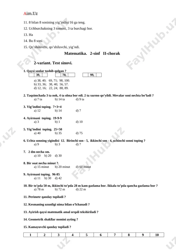 2-sinf matematika fanidan test va nazorat ishlari - Page 4