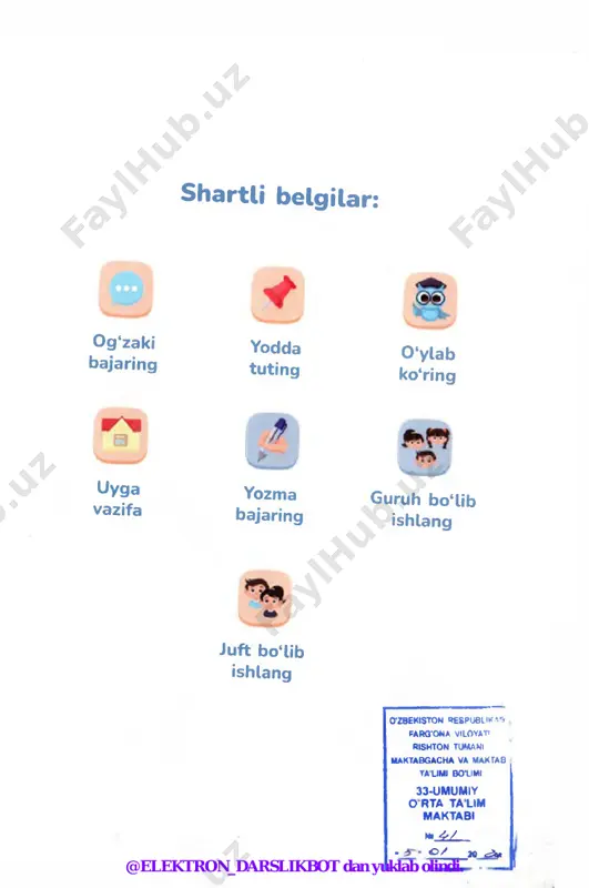 larni yodlab qolish oson emas. kelajakda zoolog olim bolmoqchiman. zoologiya - hayvonot olamini o'rganadigan fan. @elektron_darslikbot dan yuklab olindi. men sevgan fan 13-mavzu f t 8-mashq. topishmoqlarning javobini toping. ular ishtirokida gaplar tuzing. osti tosh, usti tosh, 0 (rtasida chandir bosh. boyning o‘g‘li ko‘kka qarab yig4aydi. bo‘yi bir qarich, soqoli ikki qarich. ^ » kunga qarab tolmaydi, kundan ko‘zni olmaydi. 9-mashq. nuqtaiar o'rniga tushirib qoldirilgan so‘zlarni qo'yib, gaplarni ko'chiring. o zumrad ... qiz, qimmat esa ... . o sardor ... bola, indamay turaveradi. o ota-bobolarimiz doim belida ... bilan yurishgan. o ovchilar yo‘lbarsni ... m o 'y n a s i uchun ovlashadi. ° karvonlar to'xtab, yo‘lovchilar da ... deb atalgan. tspubi ? f arq 'o w a v i l o y a t i rishton ru m ani foydalanish uchun so'zlar: qimmc№s1ffi™melvn$tsevar, belbog1, kamgap, ishyoqmas, kar\ i n d a l l b l b o 'l im …