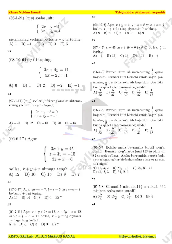 kimyoga doir matematika testlar - Page 4