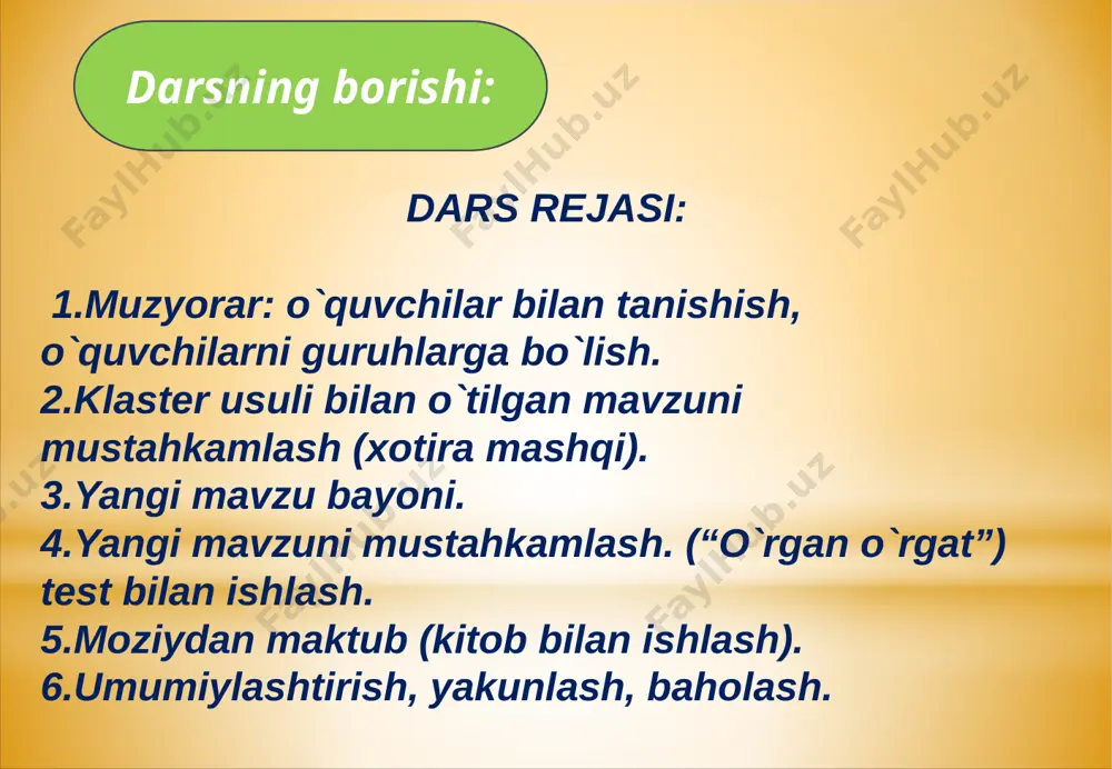 , qolgan ikkita burchagi o’zaro teng bo’lgan uchburchak qanday uchburchak? 3. uchburchakning bir burchagi 40 gradus, ikkinchi burchagi esa undan 2,5 marta katta, shu uchburchakning uchinchi burchagini toping? iii-tur. uzunliklari quyida berilgan kesmalardan uchburchaklar uchburchaklar yasash mumkinmi? a. 1,3 dm; 2,7 dm; 45 sm; b. 0,8 dm; 10 sm; 0,2 dm. c. 20 sm; 2 dm; 200 mm. v. yangi mavzuni mustahkamlash. tarqatma didaktik test (zig-zak usuli). 1.teng tomonli uchburchakning perimetri 75,9 sm ga teng. uning tomonlari uzunligini toping. 25,3 sm b) 2,53 sm c) 20,3 sm d) 7,59 sm test. 2. teng tomonli uchburchakning tomoni uzunligi 23,8 sm ga teng. uning perimetrini topng. 70,4 sm b) 71,4 sm c) 68,5 sm d) 238 sm 3. bir burchagi qolgan ikki burchagi yig’indisiga teng bo’lgan uchburchak a)o’tkir burchakli b) o’tmas burchakli c)to’gri burchakli d) mavjud emas 4. bir 56 gradus ikkinchi burchagi undan ikki marta katta. uchburchakning uchinchi burchagini toping. a)168 …
