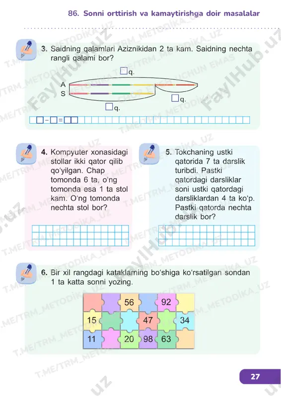 matematika 1 sinf darslik 85-89 - Page 4