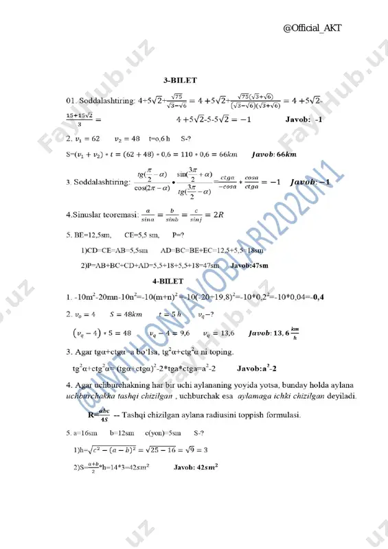 @official_akt 9-sinf matematika javoblar 2021 to'liq - Page 4