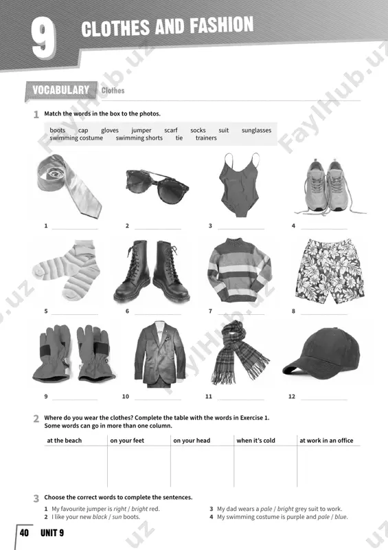 usually made of . 5 my boots were expensive because they’re made of . vocabulary 41clothes and fashion 2 read the article again. are the sentences right (✓) or wrong (✗)? 1 in the past, people recycled their clothes.� 2 it’s now possible to buy many clothes without spending a lot of money.� 3 ‘fast fashion’ is when you buy things quickly.� 4 you can sell your old clothes to a recycling centre.� 5 the bags at matt and nat are made of plastic.� 3 find words or phrases in the text to match the meanings. 1 the air, water, land and animals around us� 2 give one thing and get another thing for it� 3 this shop sells things to get money to help people, places or animals� 4 people recycle things here� 5 when something is broken or not in perfect condition� 1 look at the photos and …
