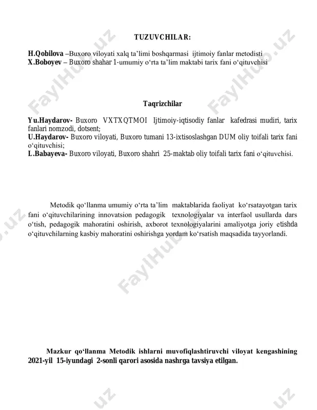 dars. xviii asrlarda osiyo mamlakatlari rivojlanishining asosiy xususiyatlari………...99 21-dars. xvi-xviii asrlarda xitoy……………………………….………………………104 22-dars. xvi-xviii asrlarda hindiston…………………………………………………..108 23-dars. xvi-xviii asrlarda yaponiya…………………………………………………...115 24-dars. xvi-xviii asrlarda koreya……………………………………………………..120 25-dars. xvi-xviii asrlarda usmoniylar imperiyasi…………………………………….124 26-dars. xvi-xviii asrlarda eron………………………………………………………..129 27-dars. xvi-xviii asrlarda afrika mamlakatlari..…………..………………………….134 - 8 - 28-dars. takrorlash………………………………………………………………………...141 iv bob. 1800 – 1870 -yillarda yevropa va amerika mamlakatlari 29-dars. 1800-1870-yillarda buyuk britaniya………………………………………..……146 30-dars. 1800-1870-yillarda fransiya……….……………………………………….……151 31-dars. 1800-1870-yillarda fransiya………………………………………………..……151 32-dars. nazorat ishi 2…………...………………………………………………………160 33-dars. 1800-1870-yillarda germaniya………………………………………..…………162 34-dars. 1800-1870-yillarda italiya………………………………………..………………162 35-dars. 1800-1870-yillarda rossiya………………………………………..……………..167 36-dars. 1800-1870-yillarda amerika qo‘shma shtatlari………………………..………..173 37-dars. 1800-1870-yillarda amerika qo‘shma shtatlari ………………………………...173 38-dars. lotin amerikasi xalqlarining milliy-ozodlik kurashi…………………………….179 39-dars. lotin amerikasi xalqlarining milliy-ozodlik kurashi…………………………….179 v bob. 1800 - 1870-yillarda osiyo va afrika mamlakatlari 40-dars. 1800-1870-yillarda hindiston……………………………………………………186 41-dars. 1800-1870-yillarda xitoy………………………………………………………...190 42-dars. nazorat ishi 3…………………………………………………………………...197 43-dars. 1800-1870-yillarda yaponiya…………………………………………………….200 44-dars. 1800-1870-yillarda koreya………………………………………………………206 45-dars. 1800-1870-yillarda usmoniylar imperiyasi……………………………………...211 46-dars. 1800-1870-yillarda eron…………………………………………………………217 47-dars. 1800-1870-yillarda afg‘oniston………………………………………………….222 48-dars. 1800-1870-yillarda afrika xalqlari……………………………………………….226 49-dars. 180