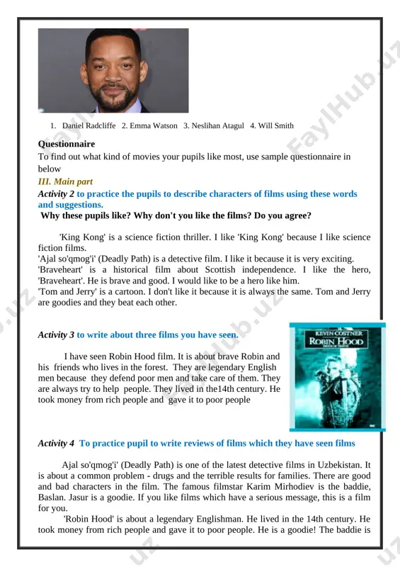 tional activity 5c to circle the best phrase to complete these sentences. 1. skyfall is a musical / an action film / a comedy . 2. the film was produced / came out on dvd / came out in cinemas in 2012. 3. the main character is daniel craig / james bond / raoul silva. 4. james bond / javier bardem / raoul silva is an ex-spy who wants revenge. 5. there are scenes in / characters from / songs from istanbul, shanghai, macau, london and scotland. 6. the writer especially liked / didn’t really like / had no opinion about javier bardem’s performance. 7. the writer recommends skyfall only to / especially to / to everybody except people who like action films. 8. the writer thinks the film is interesting / funny / exciting until the very end. iv. post-activity activity 6 complete the gaps with a word from …