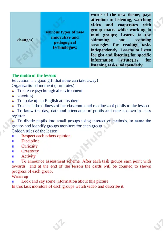 on of the new lesson activity 1a watch the video and answer the questions(5min) method: brainstorming objective: to introduce with great playwright and new words questions 1. what did you understand while watching video? 2. who was w. shakespeare? 3.what was the name of the theatre where he worked [image: ] activity 1b read and match the new words and their definition (2min) pupils match and write the new words and their definition of the lesson. comedy- a very sad event that shocks people because it involves death playwright- a very high level of intelligence genius - entertainment that is intended to make people lough tragedy - someone who wrights plays activity 2 look at the picture and say what w. shakespeare’s plays they are(3min) objective: to introduce with w. shakespeare’s plays [image: ][image: ] [image: ][image: ] answers 1 king lear 2. romeo and juliet 3 the comedy of …