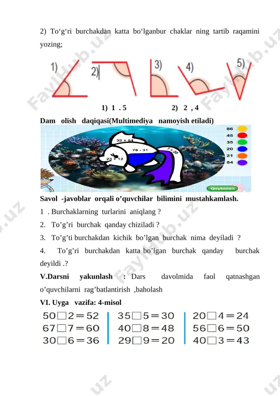 1-sinf matematika burchak va uning turlari - Page 4